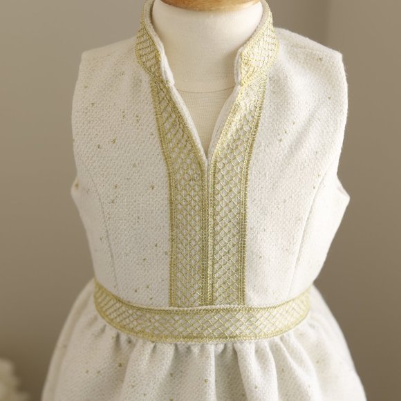 Girl's Couture Off White Gold Fleck Tweed Dress Sleeveless Tailored Party Event - Picture 2 of 10